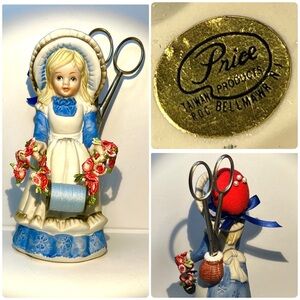 Vintage Porcelain Seamstress Figurine; Price Products, Bellmawr, NJ - Taiwan ROC